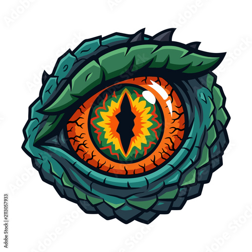 фотографія Dragon eye features vibrant orange scales and sharp green reptilian textures depicted in a detailed illustration