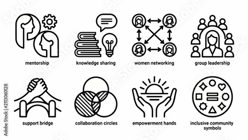 Women Community Network 2026: 24 Mentorship & Support Icons Vector Sheet