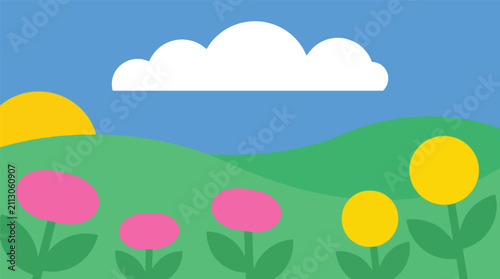Summer meadow landscape with yellow and pink flowers landscape blooming