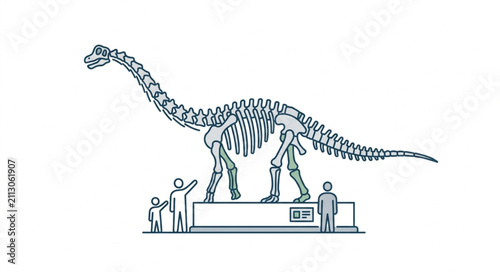 Принти на полотні Dinosaur Skeleton Display with People Observing.