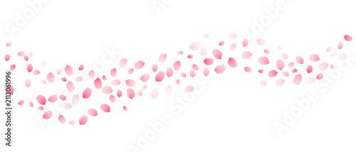 Flower petals flying border, spring pink sakura cherry vector background