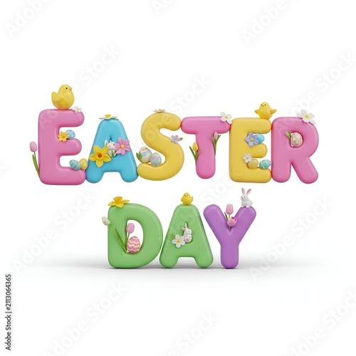 Colorful 3D Text For Happy Easter Day