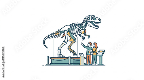 Принти на полотні Dinosaur Skeleton Exhibit with Visitors Observing.