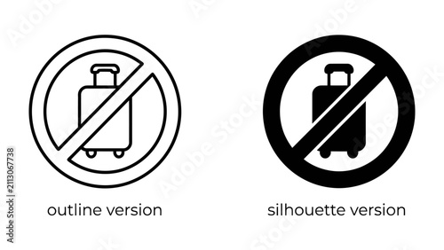 Foto No Luggage Allowed Icon: Two circular icons depicting a suitcase with a diagonal line through it, indicating a prohibition