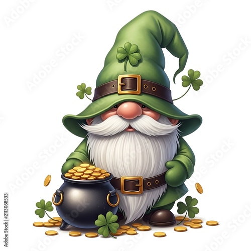 Cute Irish Gnome With Pot Of Gold