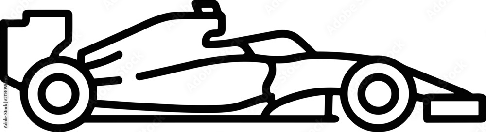 Fototapeta premium Minimalist outline of a Formula 1 racing car, black line art on white background, speed icon