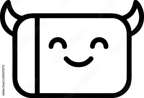 Fotografie Cute devil face emoji, black and white icon, simple cartoon character with horns and smile