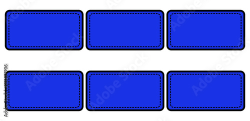 Royal Blue Rounded Rectangle Label Frames with Dashed Border Outline, Blank Sale Tag Set Isolated on Transparent Background