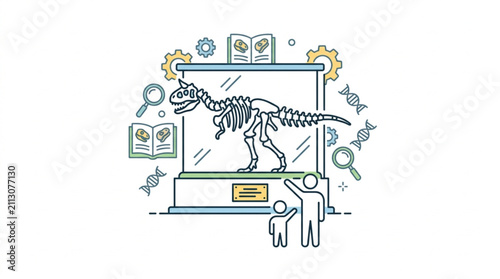 Foto Dinosaur skeleton on computer screen illustration.