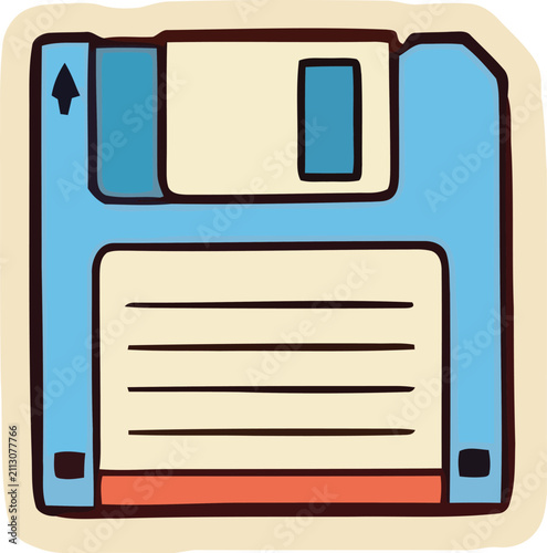 Blue floppy disk sticker for retro computing and data storage.