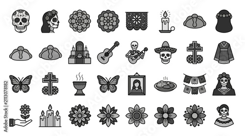 Bild auf Leinwand Day of the Dead monochromatic icon collection.