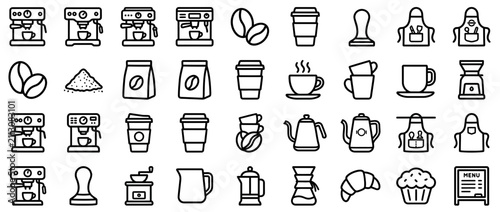 Quadro su tela Set of Coffee Shop Line Art Vector Icons