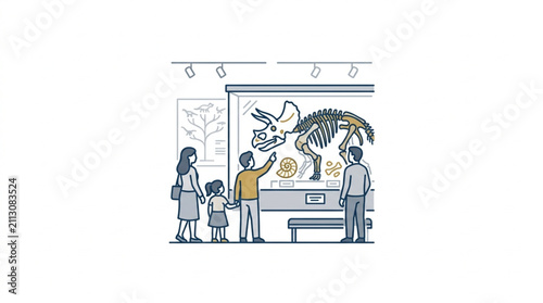 фотографія Family visiting museum exhibit with dinosaur skeleton.