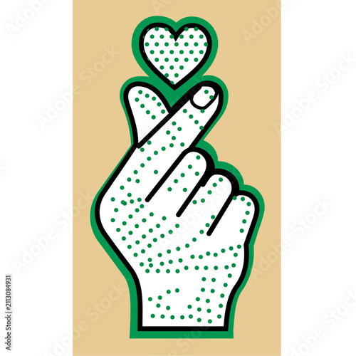 Finger Heart Hand Gesture Bold Green Outline Vector Illustration