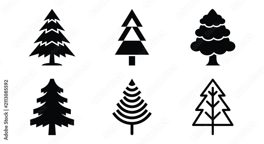 Fototapeta premium Black Silhouette Tree Shapes Vector Illustration Set On White Background