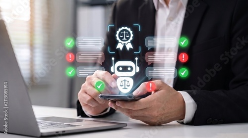 Fotografía ai governance and legal compliance monitoring concept showing executive using mo