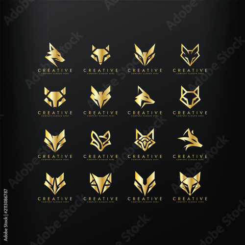 Fox Head Elements Set golden symbol vector editable Design