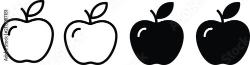 Apple icon set with leaf line art outline and solid glyph style fresh fruit vector illustration
