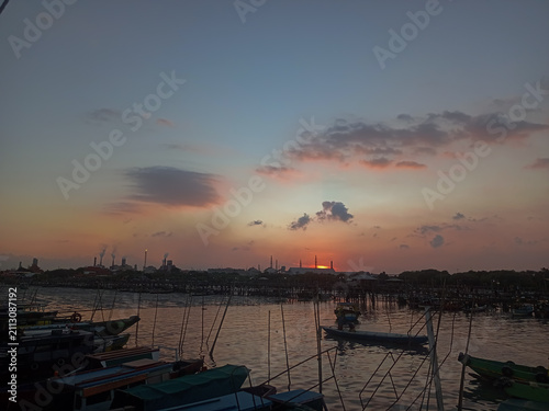 sunset over the traditional port