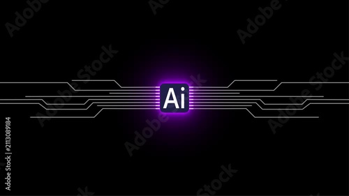 Motion graphic of digital AI logo with futuristic technology . Chat with AI or artificial intelligence technology circuit board, microchip, Futuristic Screen on 4k AI Circuit Integration and Data
