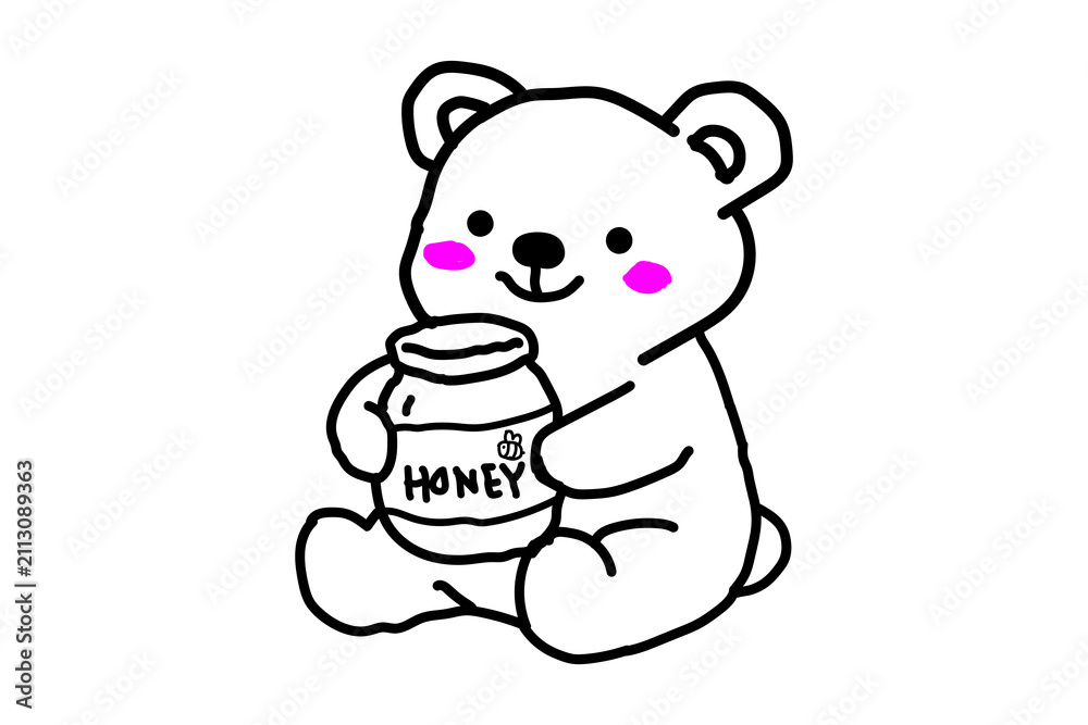 Fototapeta premium Cute Bear Holding Honey Jar Hand Drawn Doodle Illustration