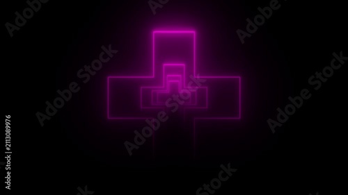 4K Neon glowing triangle tunnel with light lines on a transparent background. Flying through a neon futuristic endless triangle tunnel of red lines.