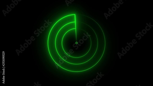 Glowing Neon Light red color radar technology animation. Digital Futuristic Searching Sonar Radar, Scanning HUD Circle User Radar Interface, Neon Radio Waves Signal Icon.