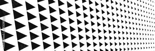 Fading triangle halftone gradient texture. Abstract geometric background. Tech triangular halfton gradation pattern. Vanishing mosaic arrow wallpaper for poster, banner, booklet. Vector