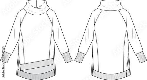 Quadro su tela Technical fashion flat sketch of a cozy oversized cowl neck tunic sweater with l