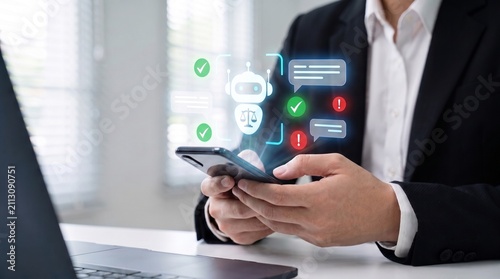 Фотография ai legal compliance and ethical chatbot moderation concept showing business prof