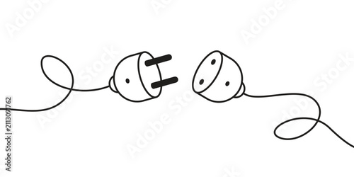 Disconnected electric power plug with cable isolated on white background vector illustration