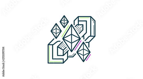 Konstfotografi Geometric diamond and cube line art illustration.