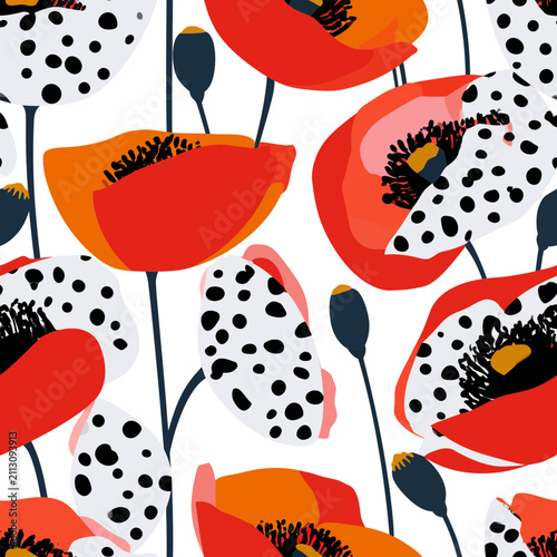 Vibrant abstract poppy flowers in a pop art pattern