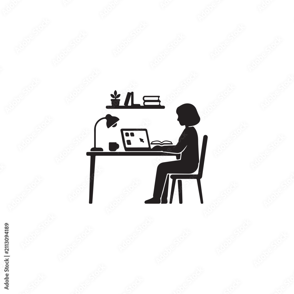 Fototapeta premium Woman working on a laptop at a desk in her home office