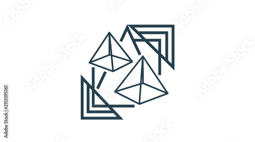 фотографія Geometric wireframe pyramid shapes in black and white.