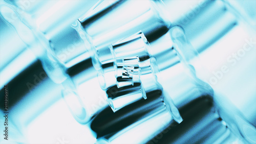 Fotografie A clean, modern abstract visualization featuring swirling blue and white refractive light patterns