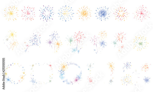 綺麗なパステルカラーの花火のイラスト素材セット