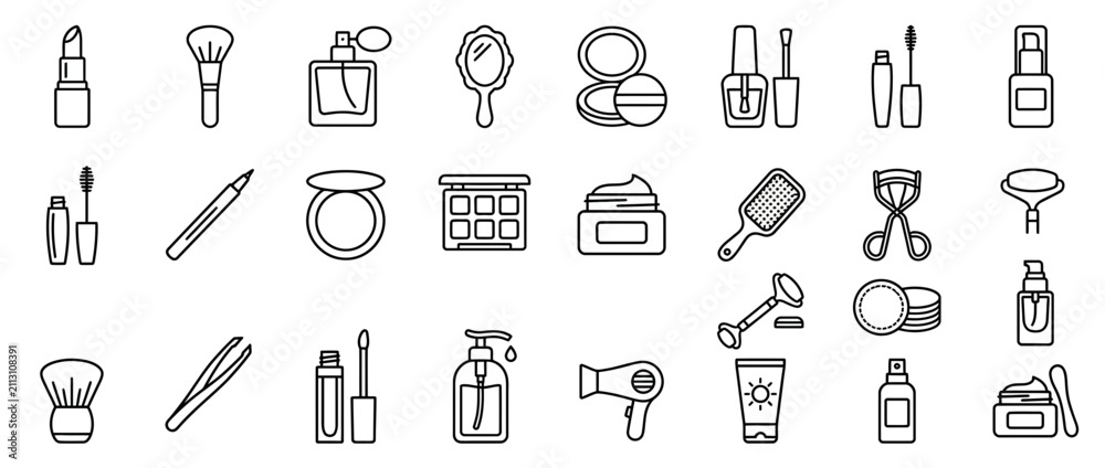 Naklejka premium Set of Various Cosmetics and Beauty Care Line Icons