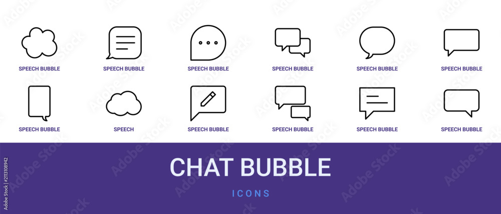Naklejka premium Set of 12 outline web Chat Bubble icons such as speech bubble, speech bubble, speech bubble, balloons, vector icons for report, presentation, diagram, web design, mobile app