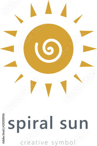 Yellow sun with spiral and text spiral sun graphic