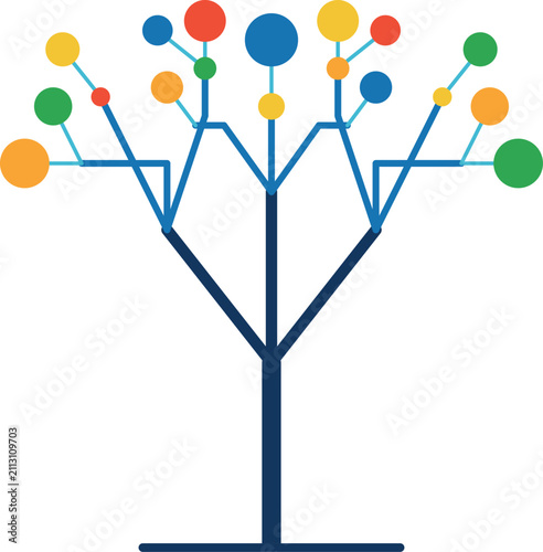 Abstract tree structure with colorful circles network