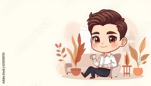 Handsome Chibi Businessman Enjoying a Coffee Break