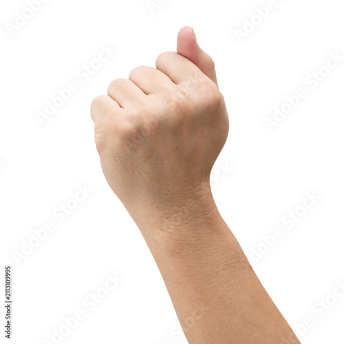 Male showing fist hand isolated on a white background with a clipping path.
