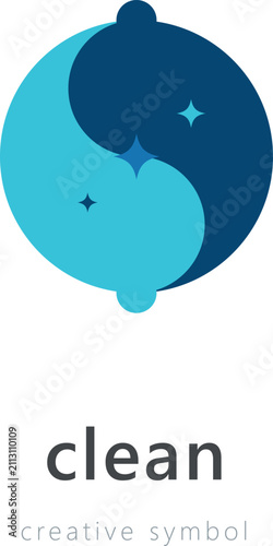 Blue and cyan yin yang symbol with sparkles and text