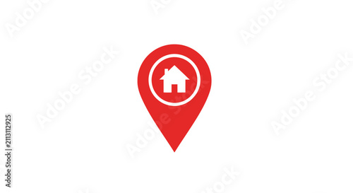 Red Location Pin Icon House.
