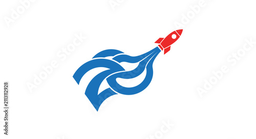 Red Rocket Ship Blasting Off Fast.