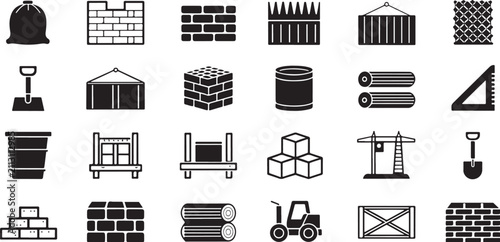 Construction tools and building materials for a brick wall project