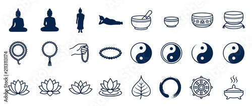 Cuadro en lienzo Set of Zen and Buddhism Meditation Vector Icons