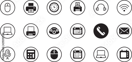Technology Icons Set: A collection of common digital tools and devices for modern work