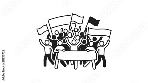 Protest Crowd With Flags And Banner